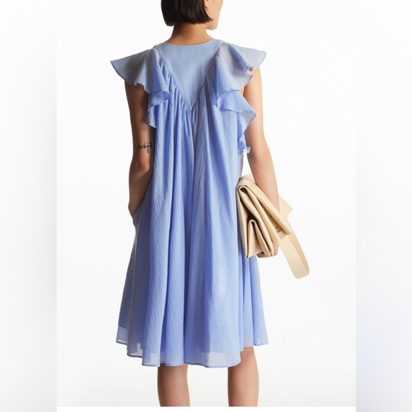 COS Ruffled Cap-Sleeve Dress - Blue - Picture 2 of 7
